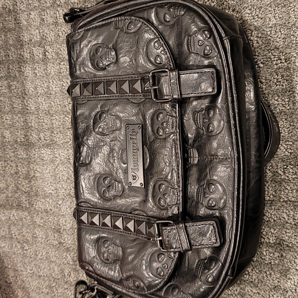 Loungefly black skull messenger shoulder bag Faux